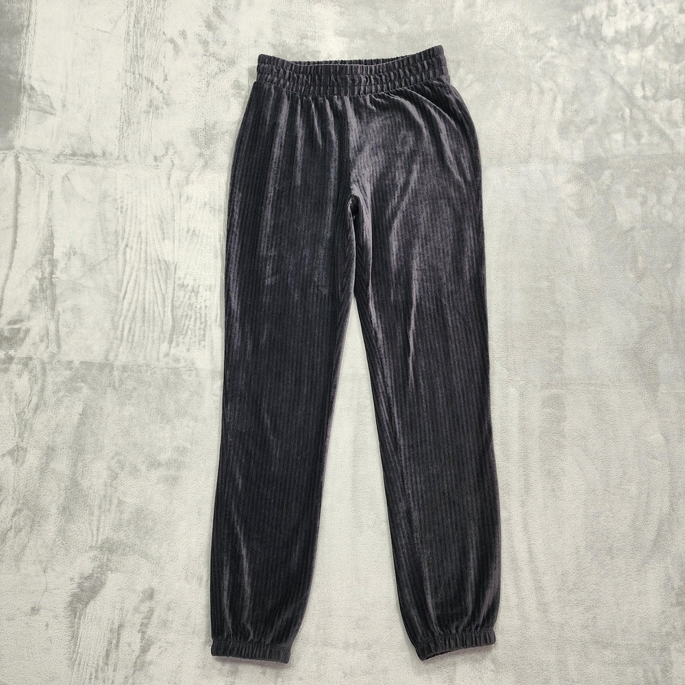 No Boundaries Pants Juniors S‎ Gray Velour Ribbed Jogger Tapered Pull On Stretch